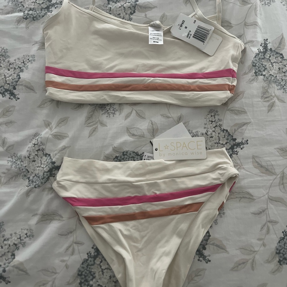 L*Space Cream and Pink Bandeau bikini